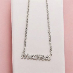 Κολιέ μαμά με ζιργκόν από ατσάλι L316 με αλυσίδα σε ασημένιο χρώμα και προέκταση στο κούμπωμα