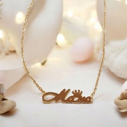 Κολιέ μαμά με κορώνα  από ατσάλι L316 με αλυσίδα σε χρυσό χρώμα