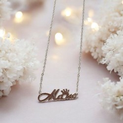 Κολιέ μαμά με κορώνα  από ατσάλι L316 με αλυσίδα σε ασημένιο χρώμα