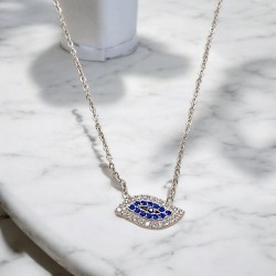 Κολιέ μάτι με ζιργκόν με ατσάλινη αλυσίδα L316 με προέκταση  στο κούμπωμα  σε ασημένιο χρώμα 