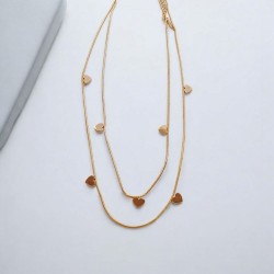 Κολιέ διπλό με καρδιές από ατσάλι L316  με προέκταση στο κούμπωμα