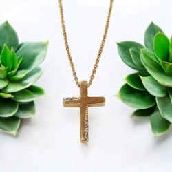 Κολιέ σταυρός με ζιργκόν από ατσάλι L316 με προέκταση στο κούμπωμα σε χρώμα χρυσό 