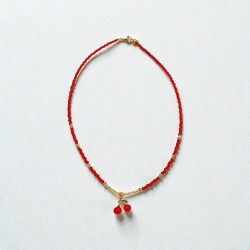 Κολιέ κεράσι με πετρες κόκκινες και αιματίτη χρυσό 
