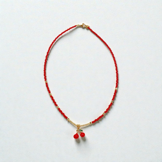 Κολιέ κεράσι με πετρες κόκκινες και αιματίτη χρυσό 