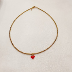 Κολιέ καρδιά με πετρες κόκκινες και αιματίτη χρυσό