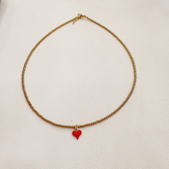 Κολιέ καρδιά με πετρες κόκκινες και αιματίτη χρυσό