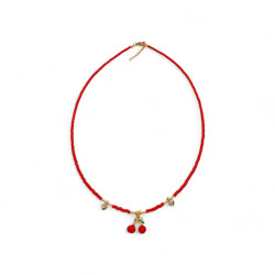Κολιέ κεράσι με πετρες κόκκινες και αιματίτη χρυσό