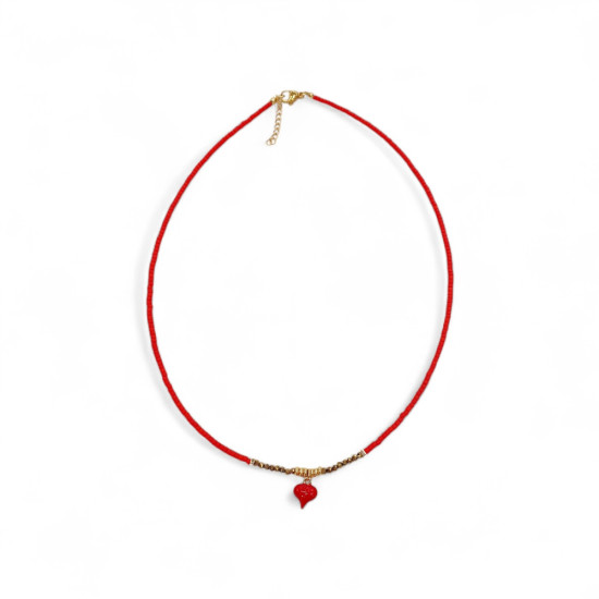 Κολιέ καρδιά με πετρες κόκκινες και αιματίτη χρυσό