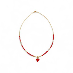 Κολιέ καρδιά με πετρες κόκκινες και αιματίτη χρυσό