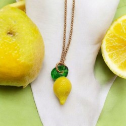 Κολιέ λεμόνι από φυσιτό γυαλί αλυσιδα από ατσάλι  L316 σε χρυσό χρώμα 