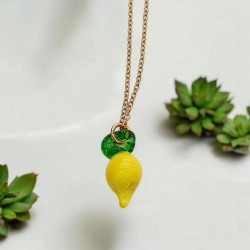Κολιέ λεμόνι από φυσιτό γυαλί αλυσιδα από ατσάλι  L316 σε χρυσό χρώμα 