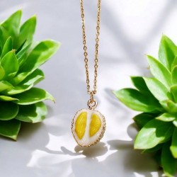 Κολιέ λεμόνι με αλυσίδα από ατσάλι  L316 σε χρυσό χρώμα 