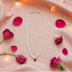 Diaxeirinis "Be My Valentine" Κολιέ χειροποίητο με καρδούλα κόκκινη με πέρλες με χρυσές λεπτομέρειες 