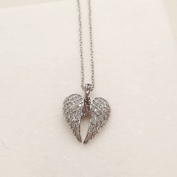 Κολιέ  φτερά που ανοίγουν από ατσάλι 316L σε ασημένιο χρώμα 