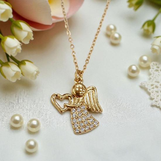 Κολιέ  "Angel with Heart" από λευκό ζιργκόν με ατσάλινη αλυσίδα σε χρυσό χρώμα 