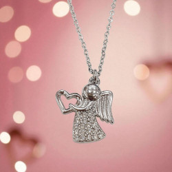 Κολιέ  "Angel with Heart" από λευκό ζιργκόν με ατσάλινη αλυσίδα σε ασημένιο χρώμα 