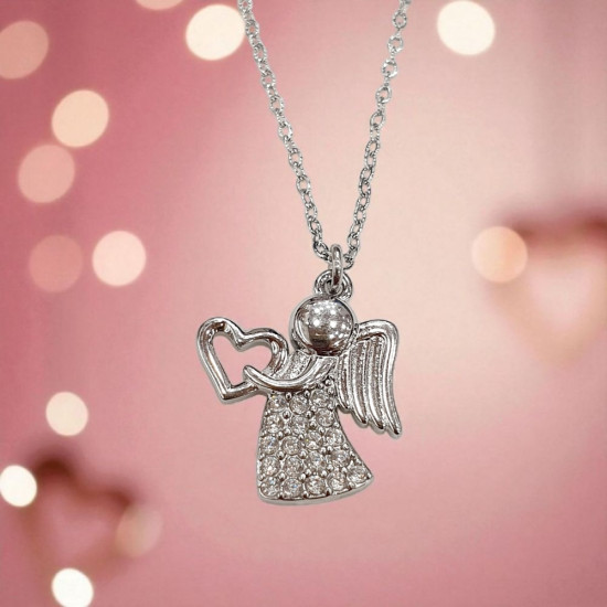 Κολιέ  "Angel with Heart" από λευκό ζιργκόν με ατσάλινη αλυσίδα σε ασημένιο χρώμα 