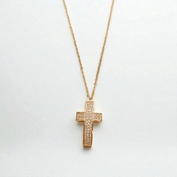Κολιέ με σταυρό από ατσάλι 316L σε χρυσό χρώμα με λευκά ζιργκόν 