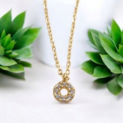 Κολιέ κύκλος κοντό ασημένιο 925 επίχρυσο με λευκά ζιργκόν 