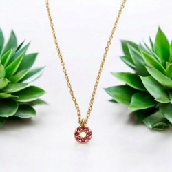 Κολιέ κύκλος κοντό ασημένιο 925 επίχρυσο με φούξια ζιργκόν 