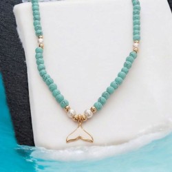 Κολιέ με Γοργονοουρά με τυρκουάζ χαολίτη και περλίτσες