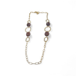 Κολιέ μακρύ σε χρώμα χρυσό με καφέ πέτρες σε ατσάλι 316L 