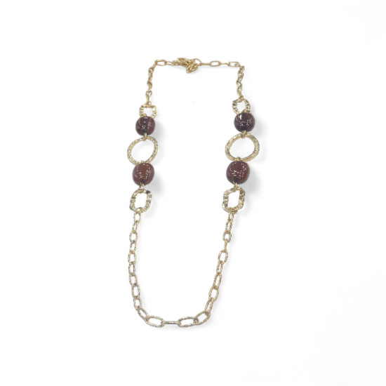 Κολιέ μακρύ σε χρώμα χρυσό με καφέ πέτρες σε ατσάλι 316L 