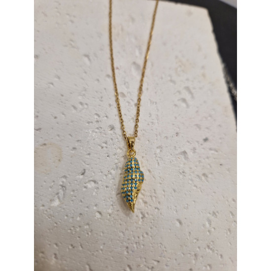 Κολιέ κοχύλι με τυρκουάζ ζιργκόν με αλυσίδα από ατσάλι 316L σε χρυσό χρώμα 
