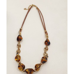 Κολιέ με ταρταρουγα με ατσάλι  και δέρμα 