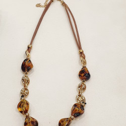 Κολιέ με ταρταρουγα με ατσάλι  και δέρμα 