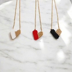 Κολιέ καρδιά δίχρωμη με χάντρες miyuki σε χρώμα κόκκινο και χρυσό από ατσάλι L316