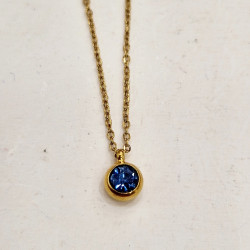 Κολιέ με μπλε ζιργκόν με αλυσίδα από ατσάλι L316 σε χρυσό χρώμα 