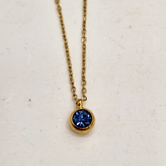 Κολιέ με μπλε ζιργκόν με αλυσίδα από ατσάλι L316 σε χρυσό χρώμα 