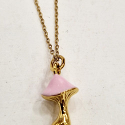 Κολιέ μανιτάρι με ροζ σμάλτο με αλυσίδα από ατσάλι L316 σε χρυσό χρώμα 