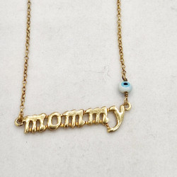 Κολιέ  mommy με ματάκι και αλυσίδα από ασήμι 925 σε χρυσό χρώμα 