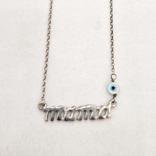 Κολιέ  μαμά με ματάκι και αλυσίδα από ασήμι 925 σε ασημένιο χρώμα 