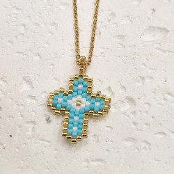 Κολιέ σταυρός mikyki σε χρώμα τυρκουάζ από ατσάλι L316 