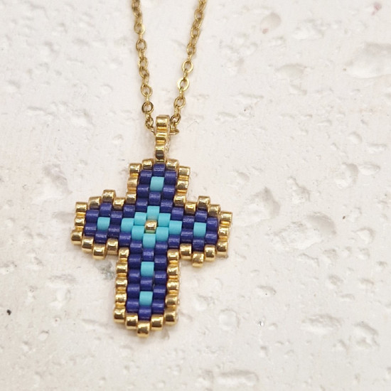 Κολιέ σταυρός mikyki σε χρώμα μπλε από ατσάλι L316 