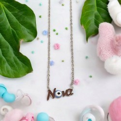 Κολιέ Νονά με ματάκι από ατσάλι L316 με προέκταση στο κούμπωμα  σε χρώμα ασημένιο 