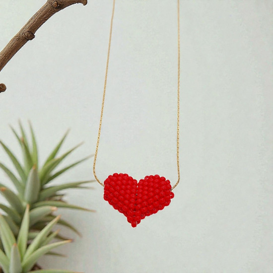 Diaxeirinis "Be My Valentine" καρδιά μπομπέ κόκκινη με χρυσή αλυσίδα από ατσάλι L316 