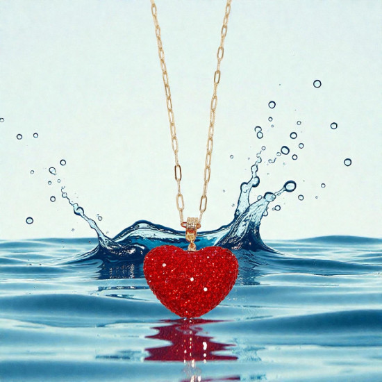 Diaxeirinis "Be My Valentine" Κολιέ μακρύ καρδιά με glitter από ατσάλι L316 σε χρυσό χρώμα