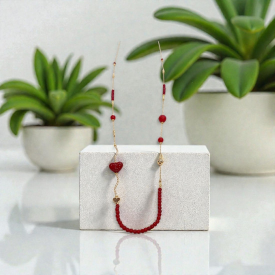 Diaxeirinis "Be My Valentine" Κολιέ μακρύ καρδιά με glitter από ατσάλι L316 σε χρυσό χρώμα