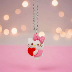 Κολιέ Hello Kitty με ατσάλινη αλυσίδα σε ασημένιο χρώμα