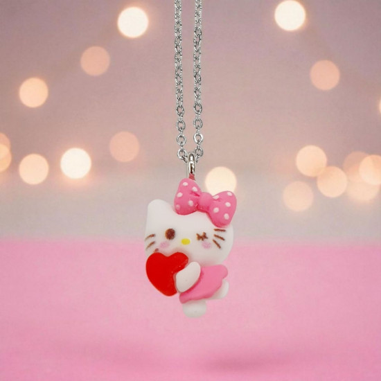 Κολιέ Hello Kitty με ατσάλινη αλυσίδα σε ασημένιο χρώμα