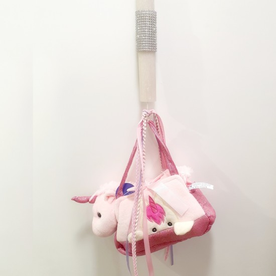 Λαμπάδα αρωματική με τσάντα με μονόκερο λούτρινο