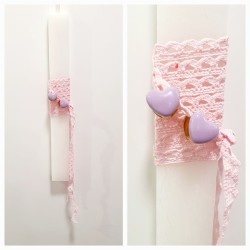 Λαμπάδα αρωματική με δώρο σκουλαρίκια καρδιές 2 όψεων σε λίλα χρώμα απο ατσάλι 316L