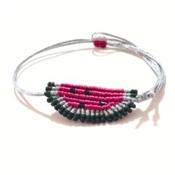 Βραχιόλι μακραμέ καρπούζι σε χρώμα ματζέντα με ασημένιο κορδόνι
