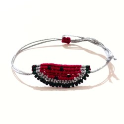 Βραχιόλι μακραμέ καρπούζι σε χρώμα μπορντό με ασημένιο κορδόνι