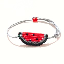 Βραχιόλι μακραμέ καρπούζι σε χρώμα κοραλί με ασημένιο κορδόνι