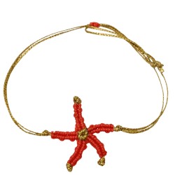 Βραχιόλι μακραμέ αστερίας σε χρώμα κοραλί με χρυσό κορδόνι